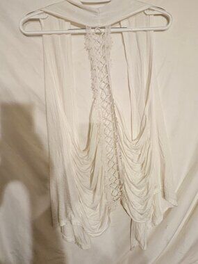 White Crochet Back Sleeveless Cardigan